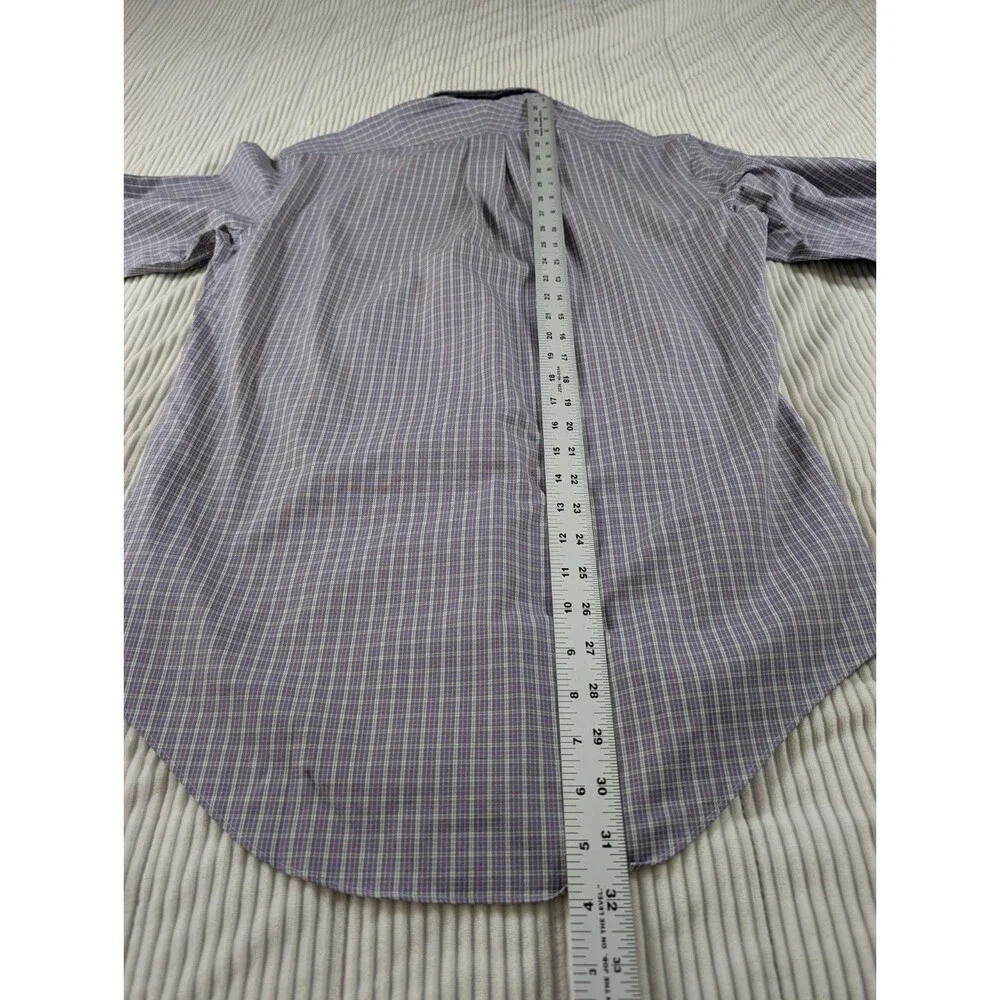Lands' End Shirt Mens 15-33 M Purple Plaid No Iron Oxford Button Down Preppy - Picture 8 of 8